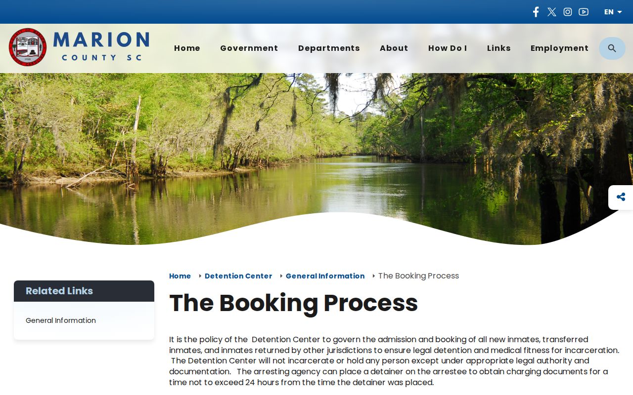 Marion County booking record process on the official detention center page